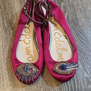 Sam Edelman Ferrera 3 Ballet Flats – Cranberry Satin – Embellished – Size 9